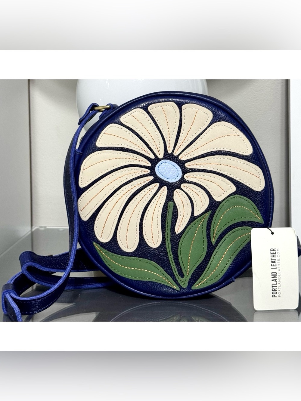 PORTLAND LEATHER SMALL CIRCLE CROSSBODY BAG, WILDFLOWER COBALT